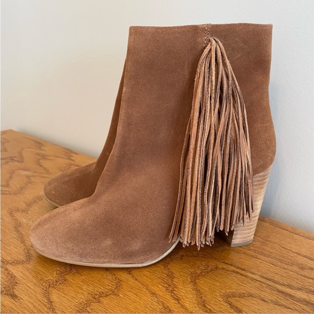 Topshop Tan Suede Western Fringe Ankle Boots sz EU 39 (8-8.5)